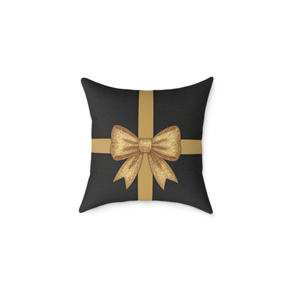 Black & Gold Gift Box Throw Pillow – Charcoal Present & Snowflake Canvas Cushion