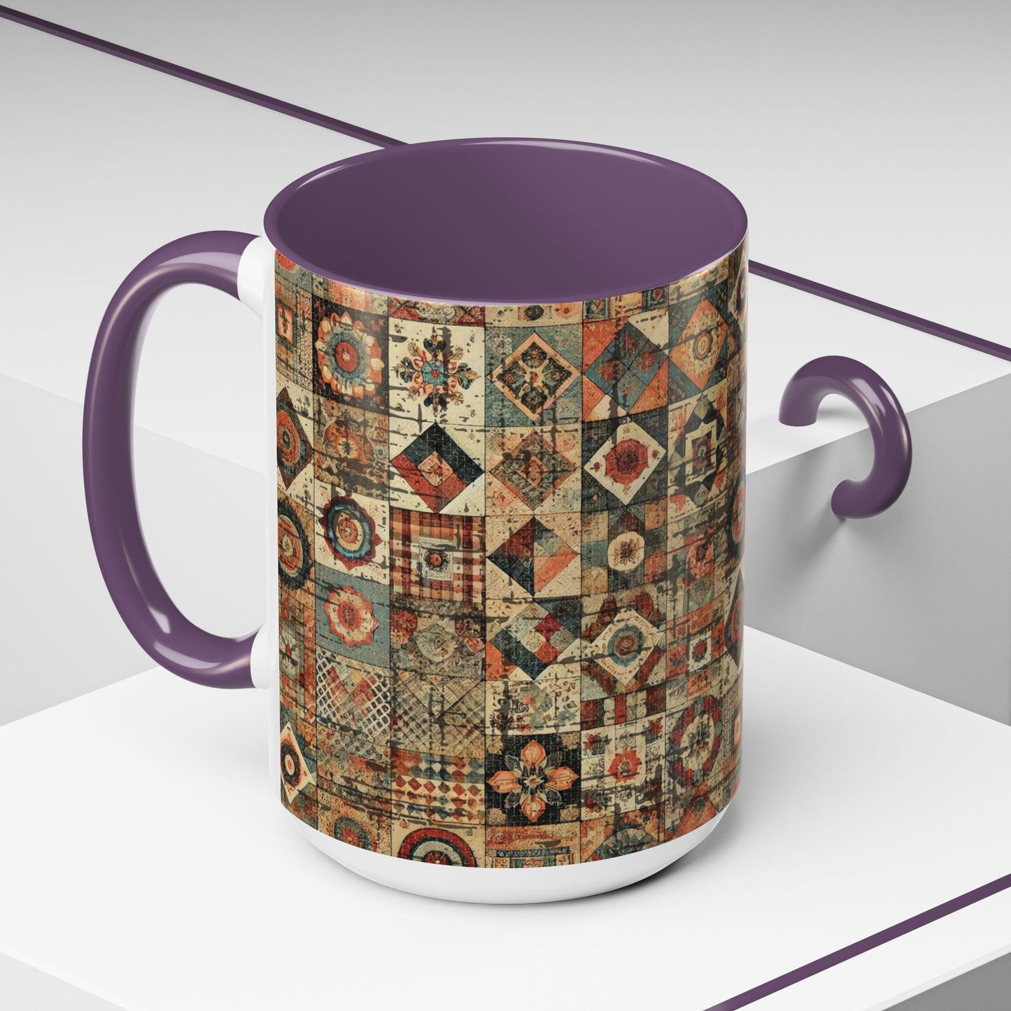Boho Patchwork Quilt Mug | Vintage Accent Coffee Mug (11oz/15oz)