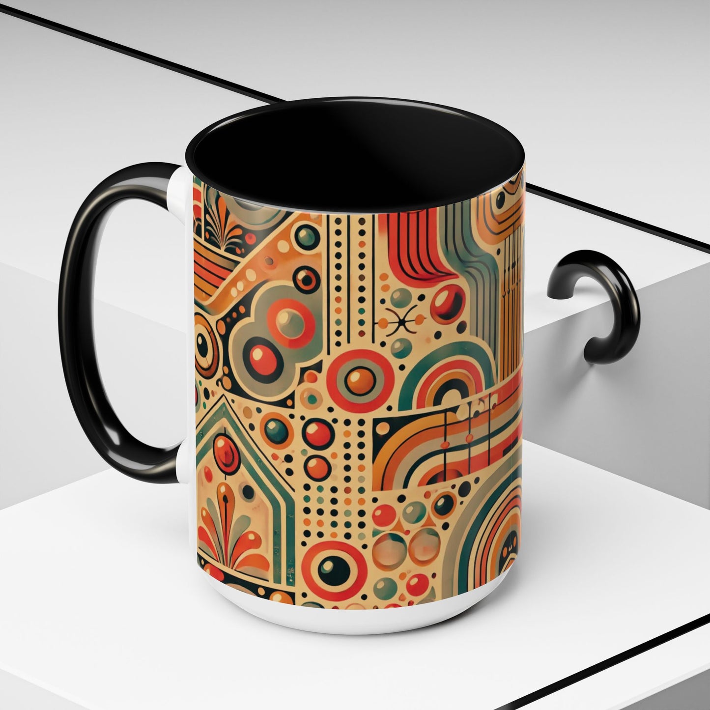 🌿 Retro Boho Accent Coffee Mug | 11oz & 15oz Ceramic Cup | Custom Colors Available