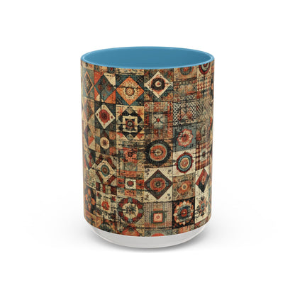 Boho Patchwork Quilt Mug | Vintage Accent Coffee Mug (11oz/15oz)