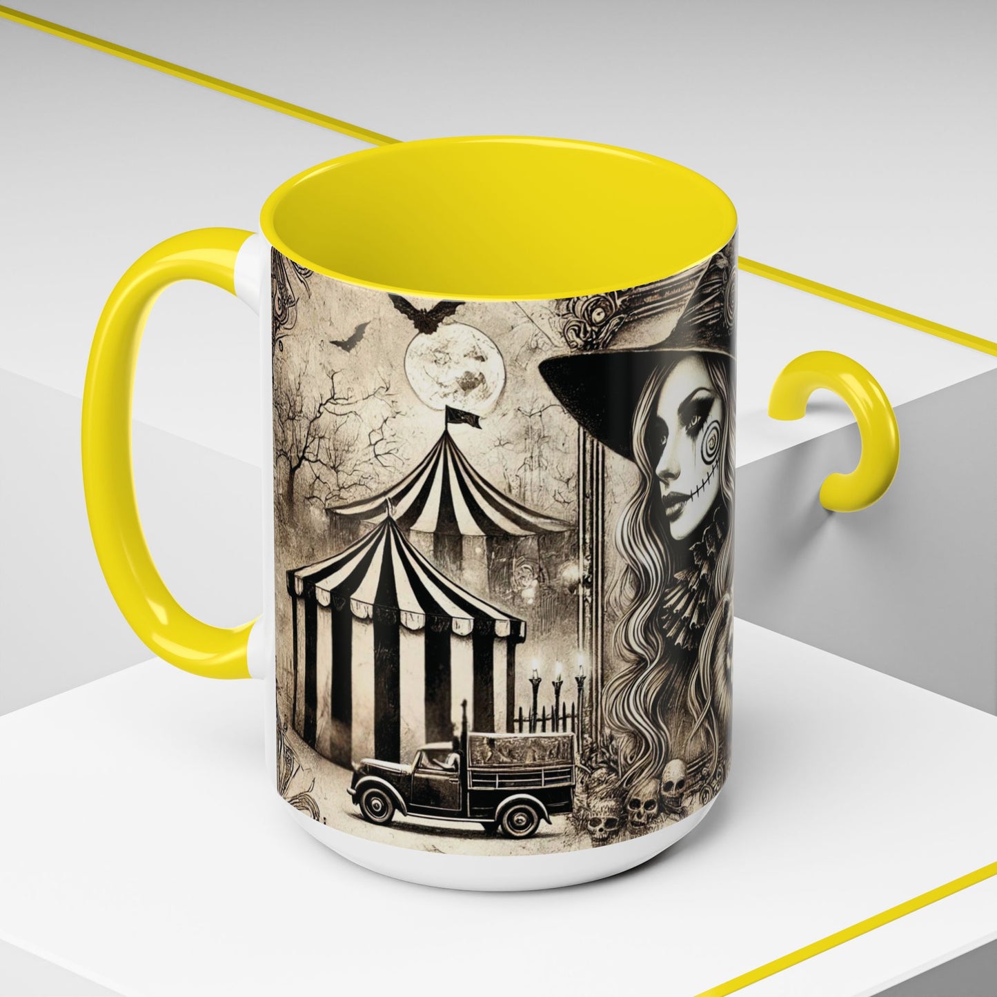Creepy Circus Witch Mug | Vintage Halloween Accent Coffee Mug (11oz/15oz)