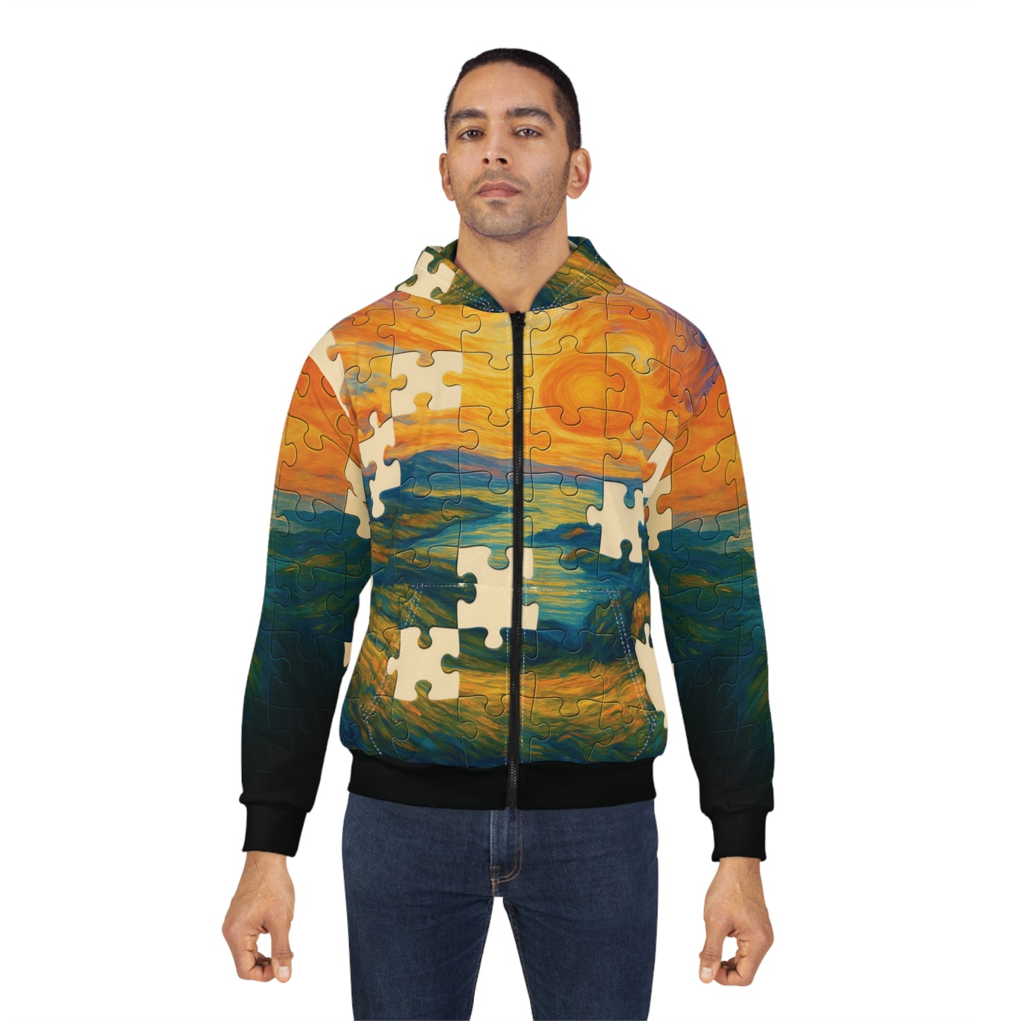 Missing Pieces – AOP Zip-Up Puzzle Hoodie | Unisex Statement Streetwear | All-Over Print by Invaluable Minutia