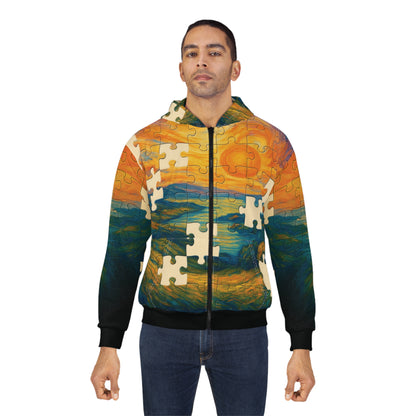 Missing Pieces – AOP Zip-Up Puzzle Hoodie | Unisex Statement Streetwear | All-Over Print by Invaluable Minutia