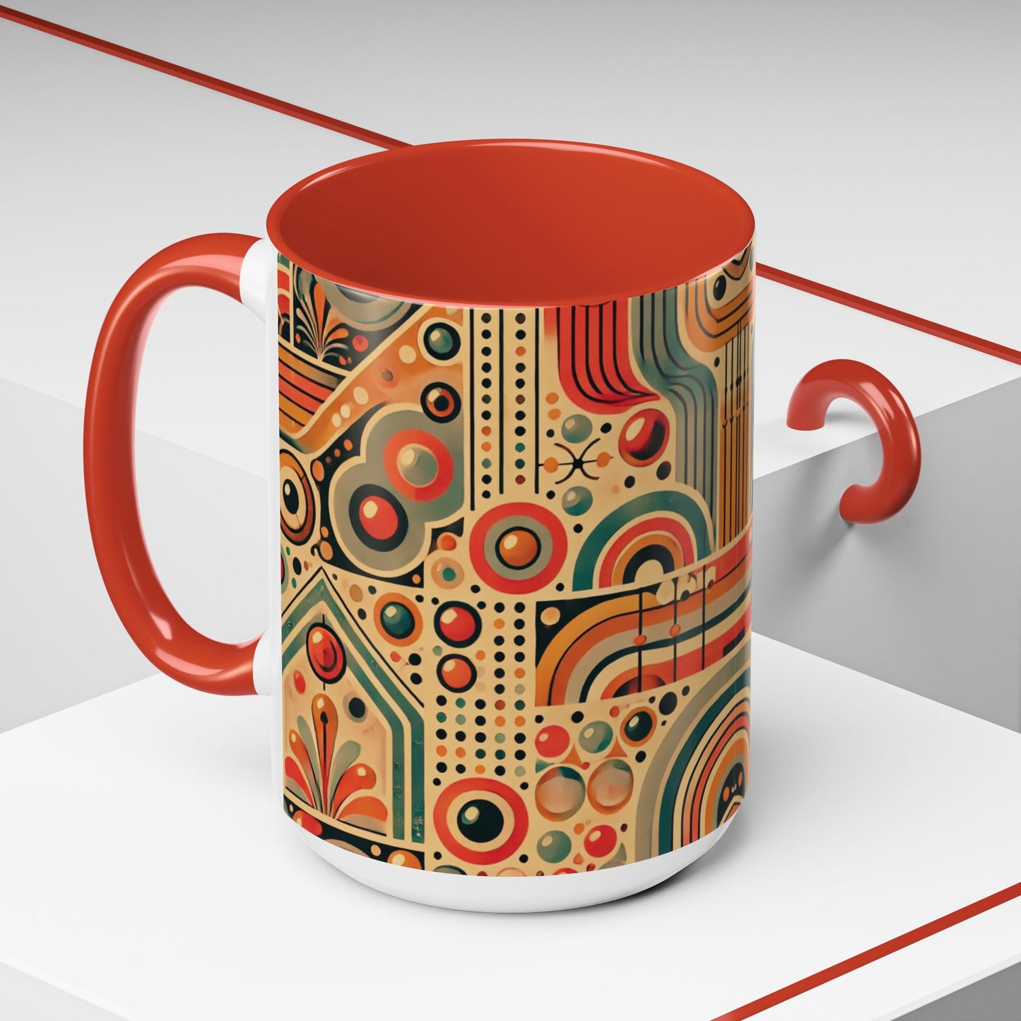 🌿 Retro Boho Accent Coffee Mug | 11oz & 15oz Ceramic Cup | Custom Colors Available