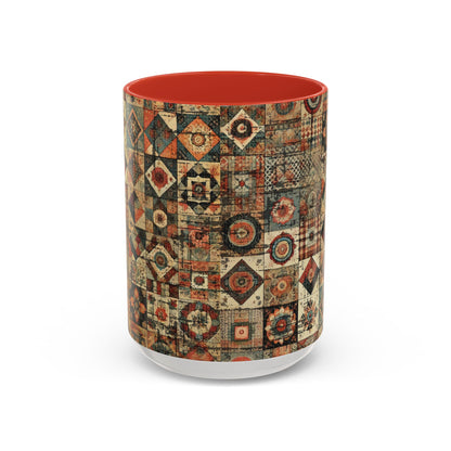 Boho Patchwork Quilt Mug | Vintage Accent Coffee Mug (11oz/15oz)