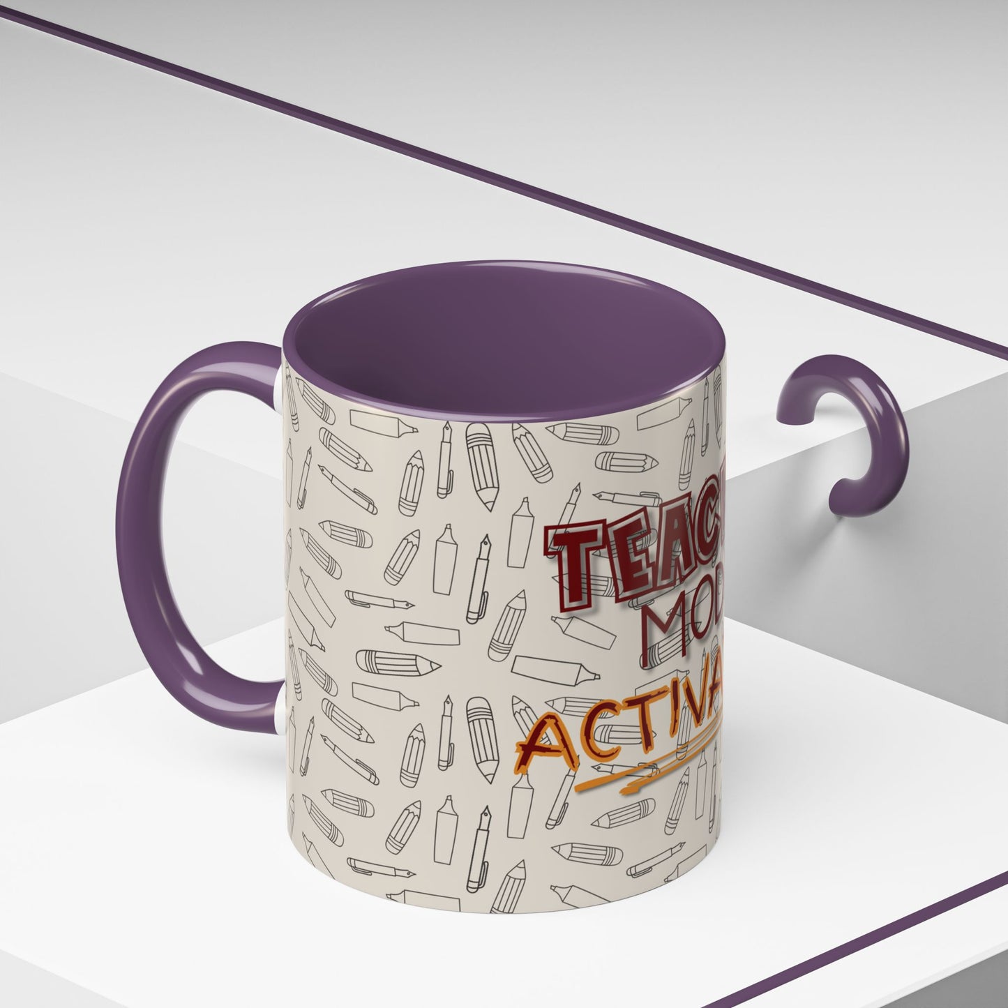 Funny Teacher Coffee Mug – Back to School Gift – “Teacher Mode Activated” – Color Accent 11oz 15oz – Classroom Decor – Durable Ceramic – Education Life