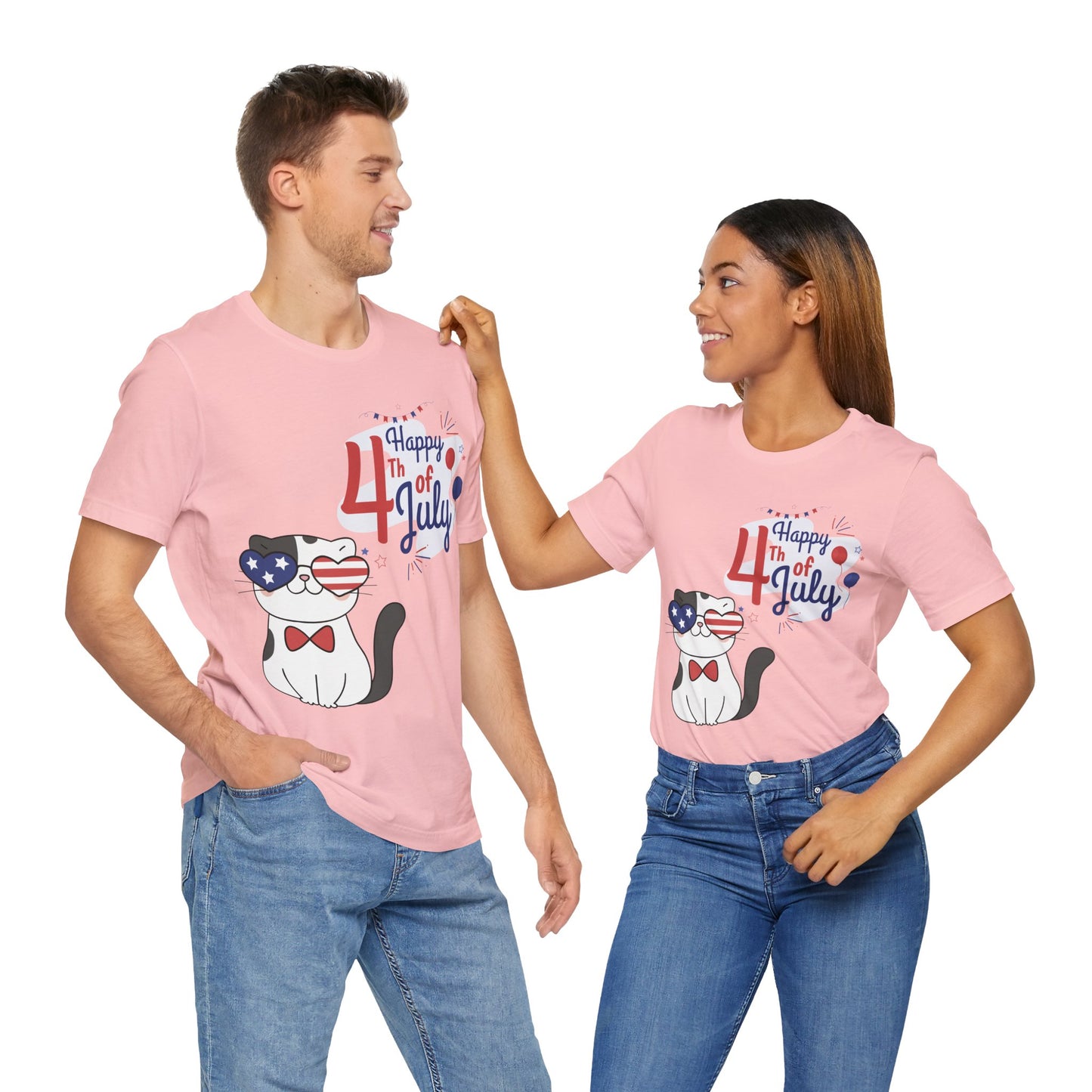 Patriotic Party Cat Tee – Happy 4th of July – Unisex Bella+Canvas Jersey Tee - 4th of July Tee