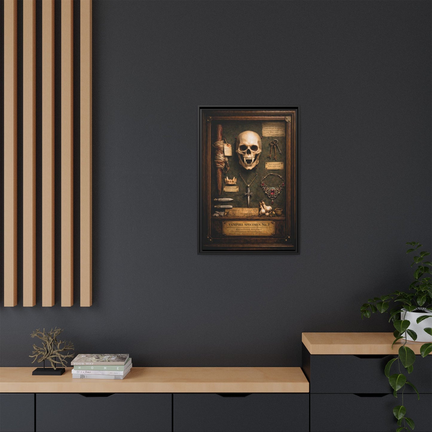 Framed Canvas Art – Vampire Specimen No. 3 | Gothic Vampire Wall Decor | Dark Academia Curiosity Cabinet Art