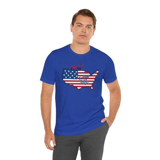All-American USA Map & Truck Tee – Unisex Bella+Canvas Jersey Tee - 4th of July T-Shirt