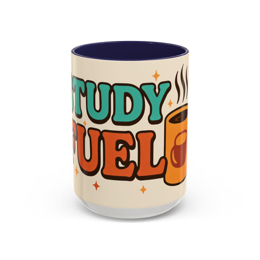 Study Fuel Color Accent Mug (11oz/15oz) – Retro Teacher/Student Coffee Cup • Back to School • Durable Ceramic