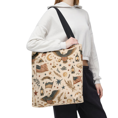 Americana Symbol Styled Canvas Tote Bag