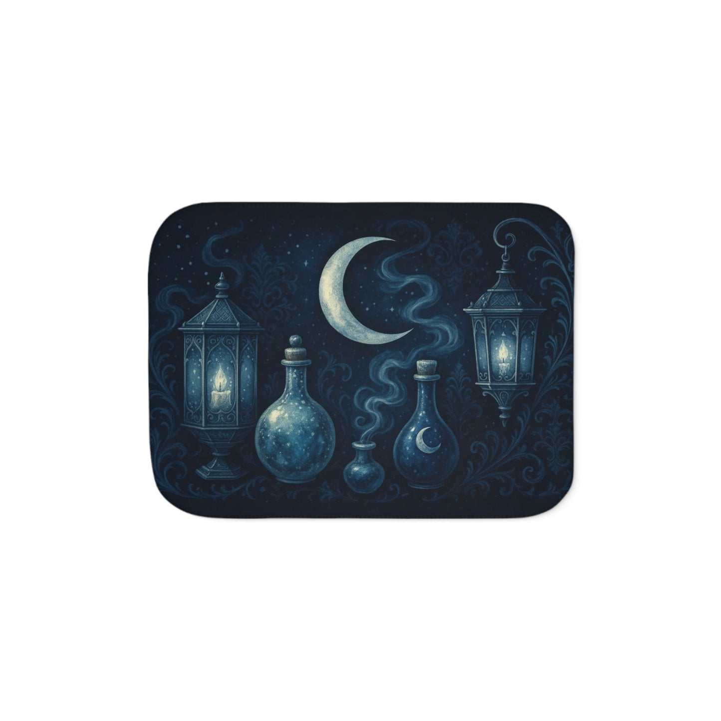 Witchy Winter Sherpa Blanket – Crescent Moon, Lanterns & Potion Bottles