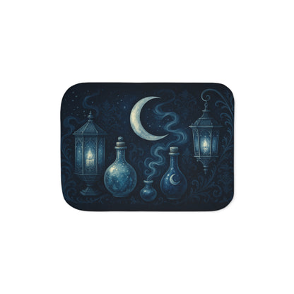 Witchy Winter Sherpa Blanket – Crescent Moon, Lanterns & Potion Bottles