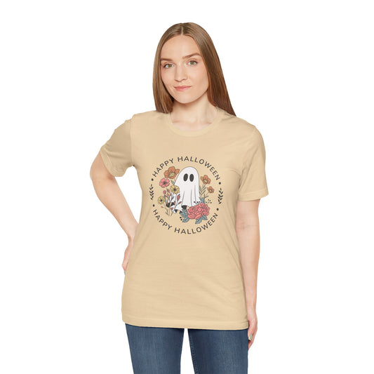 Happy Halloween Floral Ghost Tee – Bella+Canvas 3001