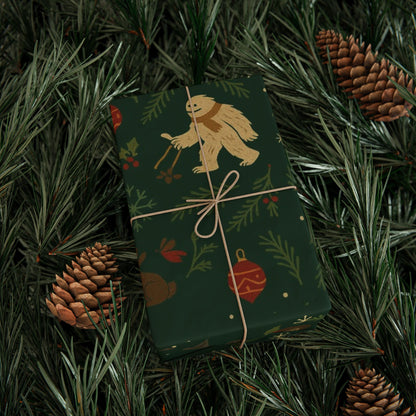 Cryptid Christmas Parade – Luxury Holiday Wrapping Paper, Folk-Art Bigfoot & Mothman Gift Wrap, 30" Roll (Matte/Gloss)