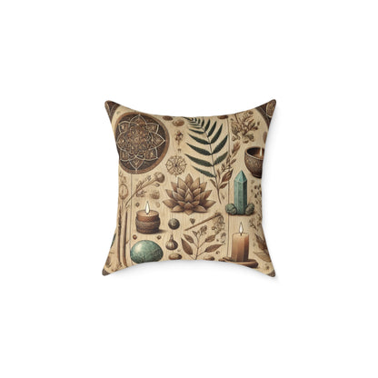 Earthy Witchy Botanical Square Poly Canvas Throw Pillow