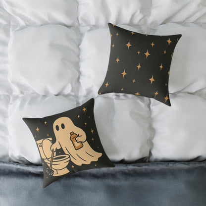 Ghost Cleaning Crew Canvas Throw Pillow – Spooky Chores Collection
