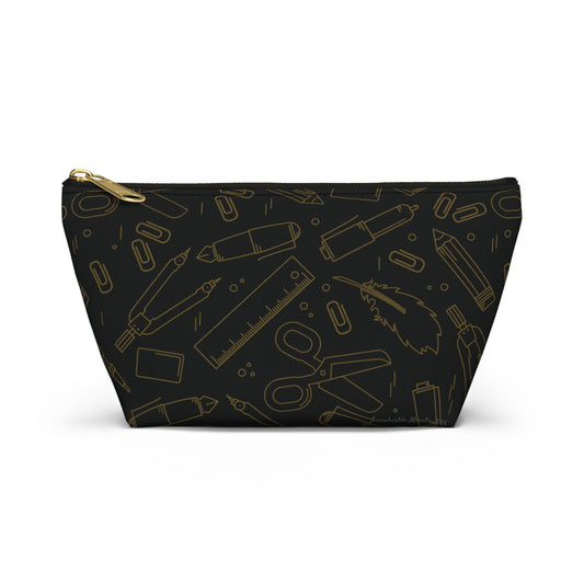 Black & Gold Artist Sketch T-Bottom Pouch • Stylish Pencil Case or Makeup Bag • Small or Large Sizes