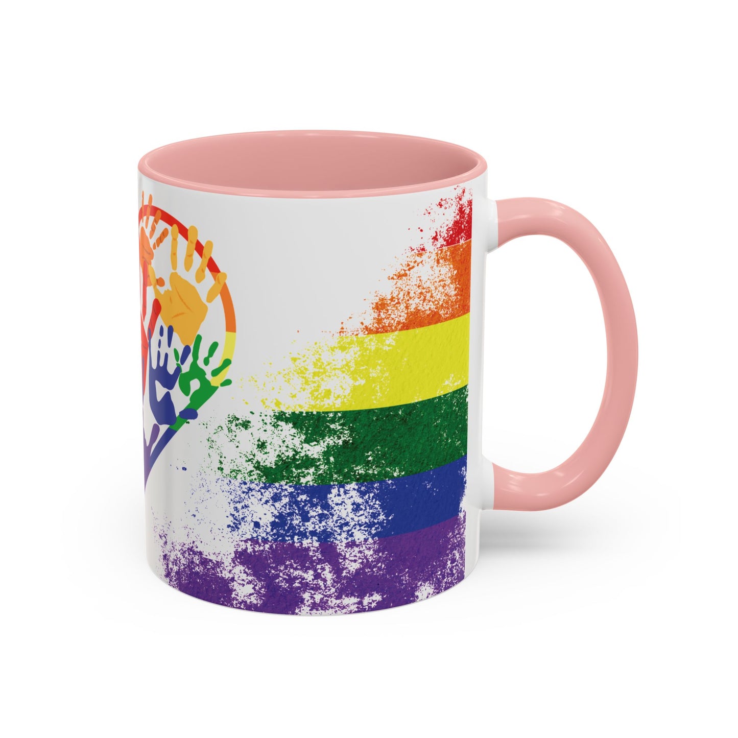 Handprint Heart Pride Mug | Rainbow Splash Ceramic Cup | 11oz & 15oz