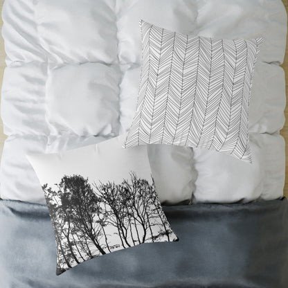 Dead Calm Treeline Silhouette Pillow – Stark Nature Accent for Lovers of the Bare & Bold - Canvas Throw Pillow