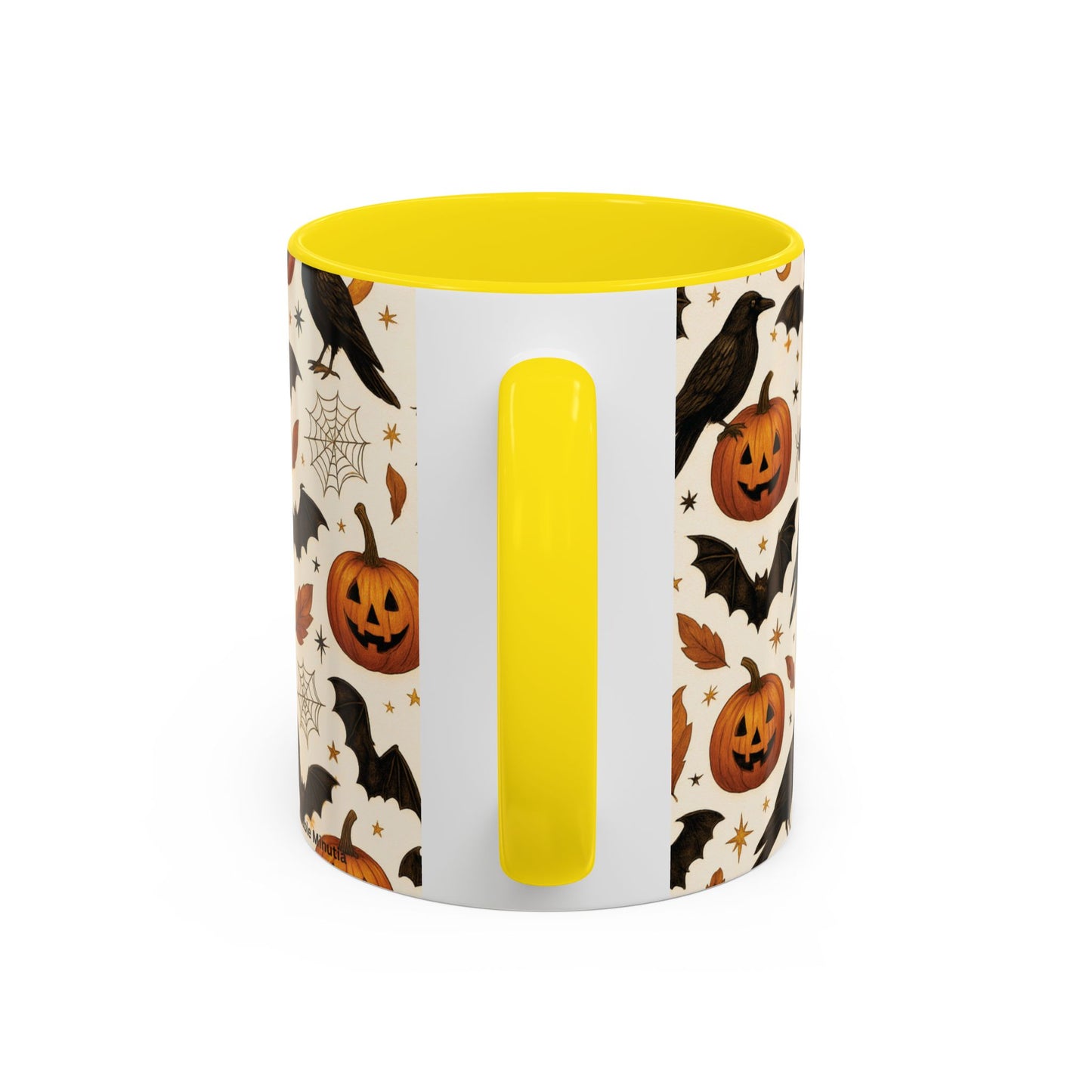 Halloween Raven & Pumpkin Color Accent Mug – Gothic Crow, Bats & Jack-o’-Lantern Coffee Cup (11oz & 15oz) – Spooky Autumn Drinkware