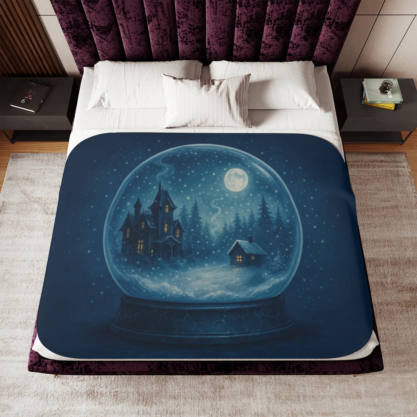 Haunted House Winter Snowglobe Sherpa Blanket – Enchanted Gothic Holiday Throw