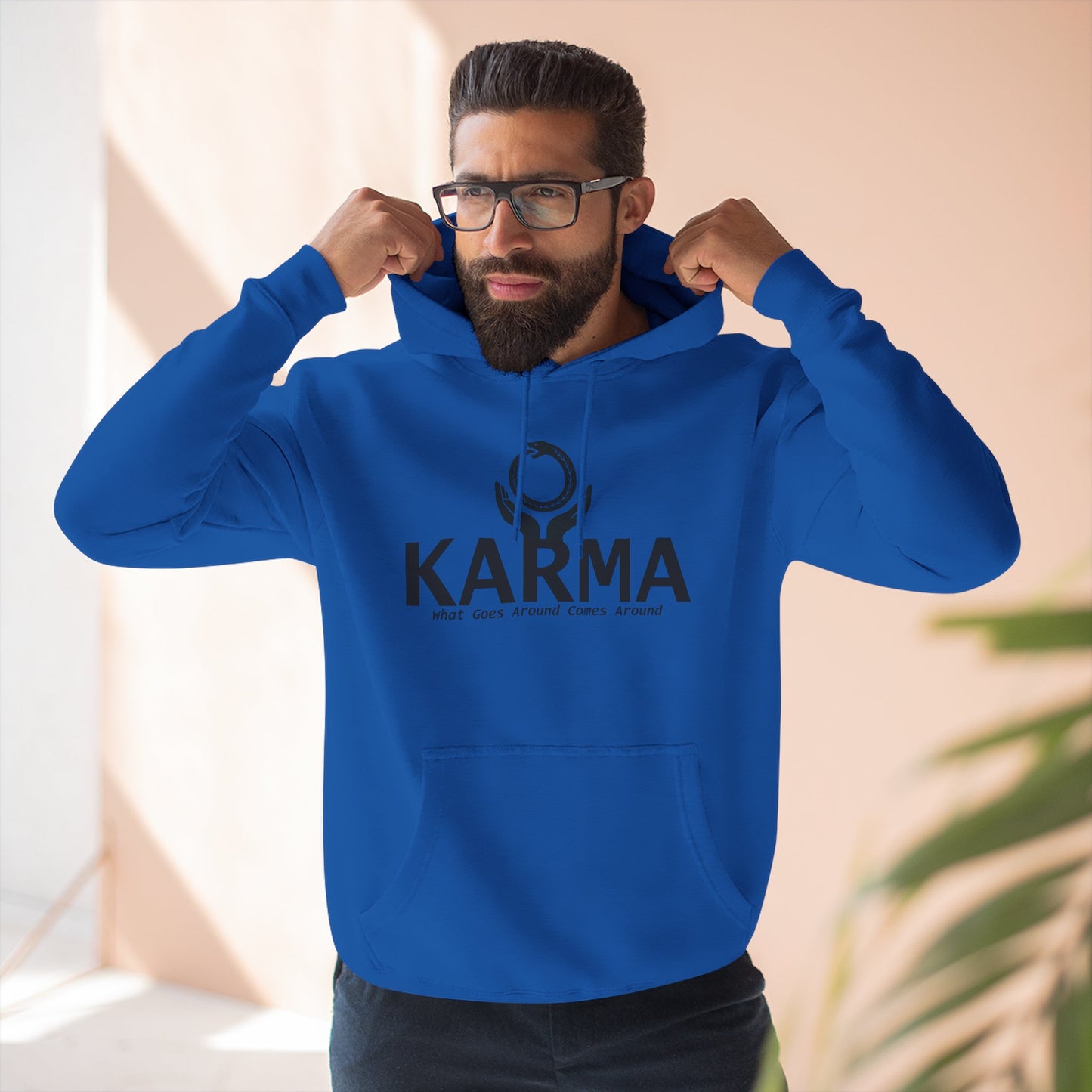 Karma Hoodie — “What Goes Around Comes Around” Minimalist Spiritual Quote Hoodie (Lane Seven Premium Fleece)