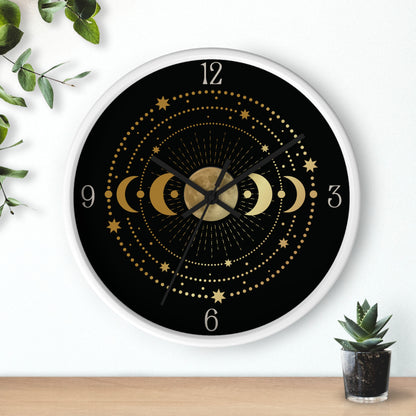 Moon Phase Wall Clock – Gold Celestial Lunar 10" Decor