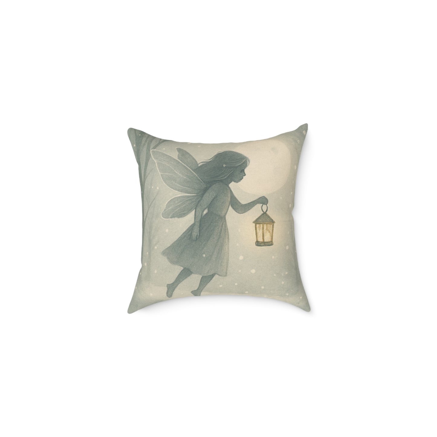 Cozy Winter Fairy Throw Pillow – Tea on a Toadstool & Lantern Fairy Canvas Cushion