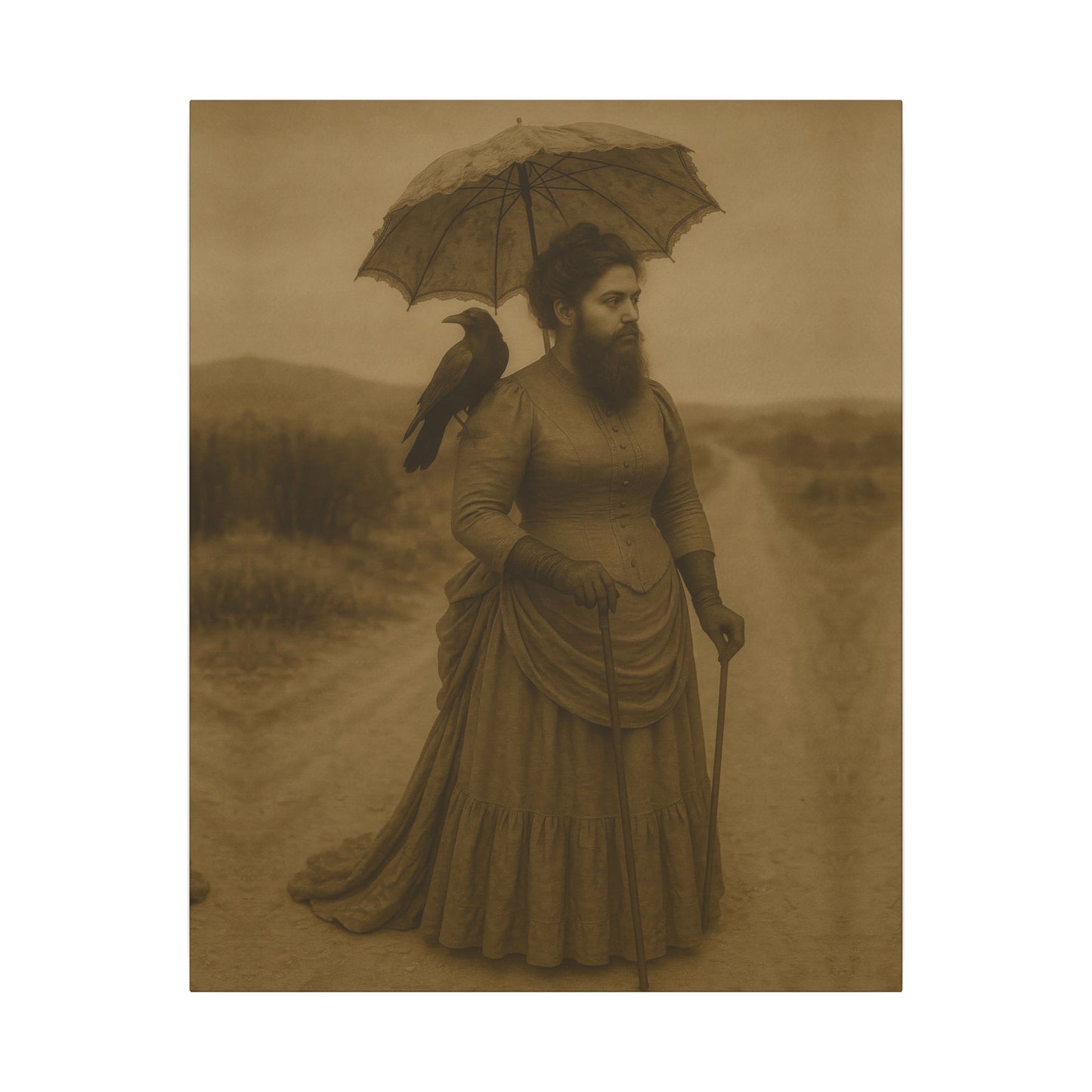 Bearded Lady with Crow – Matte Canvas Print (Gallery-Wrapped) 0.75"