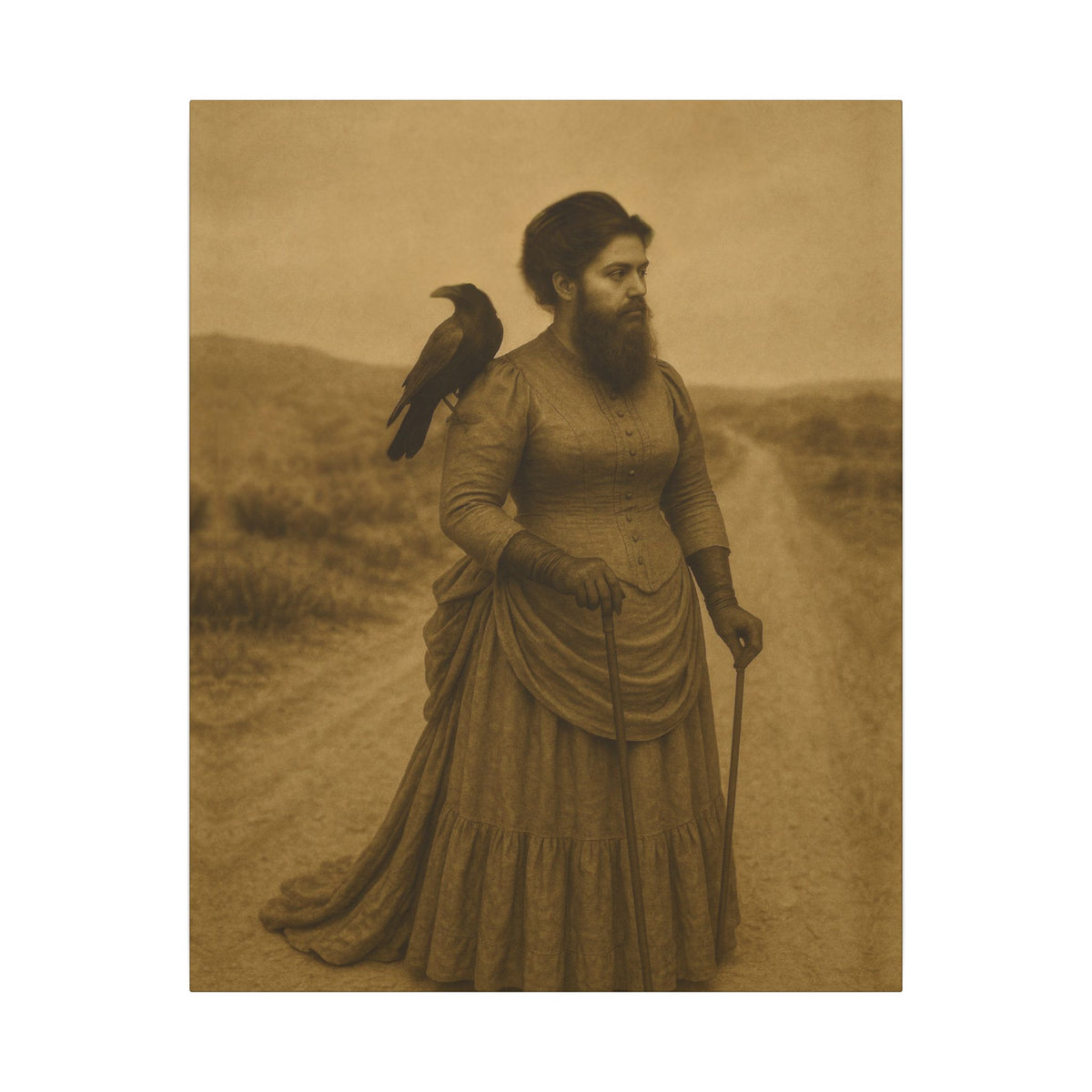 Bearded Lady with Crow – Matte Canvas Print (Gallery-Wrapped) 0.75"