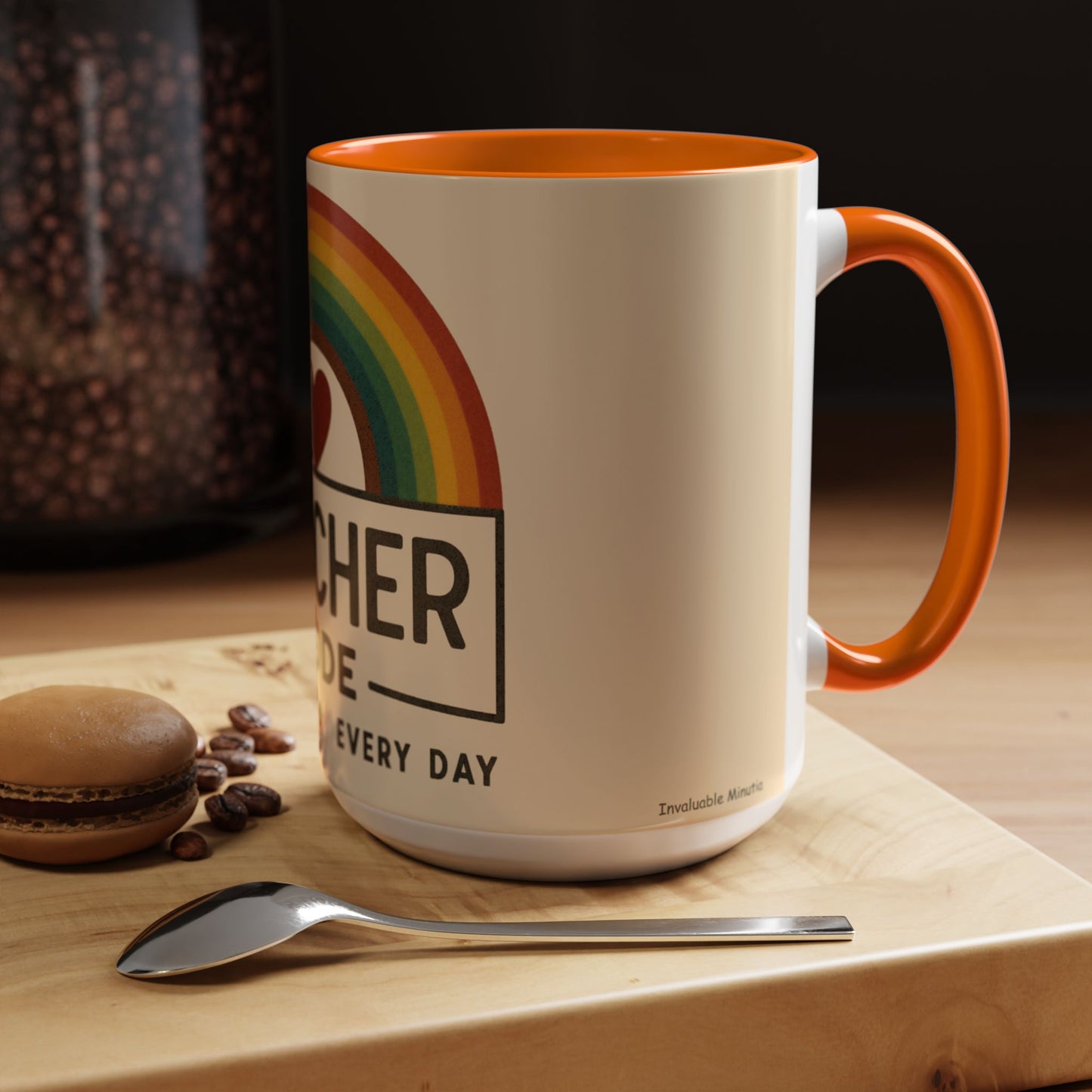 Teacher Mode – Color Accent Mug (11oz/15oz) • Rainbow Heart • Teacher Gift • Dishwasher & Microwave Safe