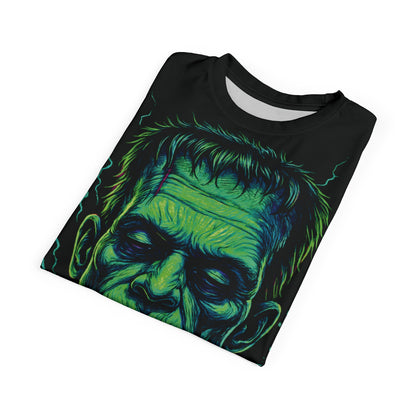 Frankenstein's Monster AOP Halloween T-Shirt – Electric Neon Green Extra Large Print Tee (All-Over Print)