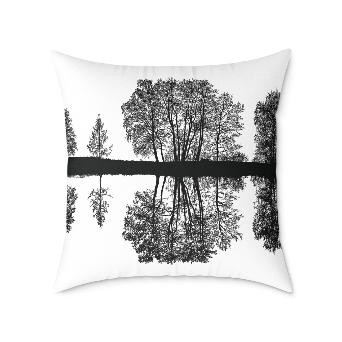Reflection Forest Silhouette Tree Throw Pillow – Photo Silhouette Landscape Accent for Liminal Souls - Canvas Throw Pillow