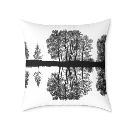 Reflection Forest Silhouette Tree Throw Pillow – Photo Silhouette Landscape Accent for Liminal Souls - Canvas Throw Pillow