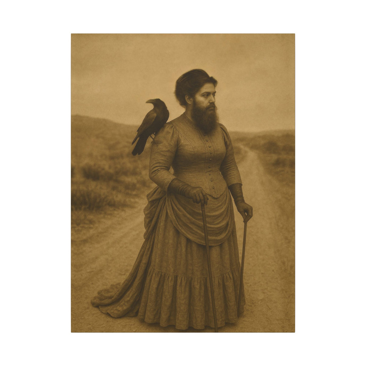 Bearded Lady with Crow – Matte Canvas Print (Gallery-Wrapped) 0.75"