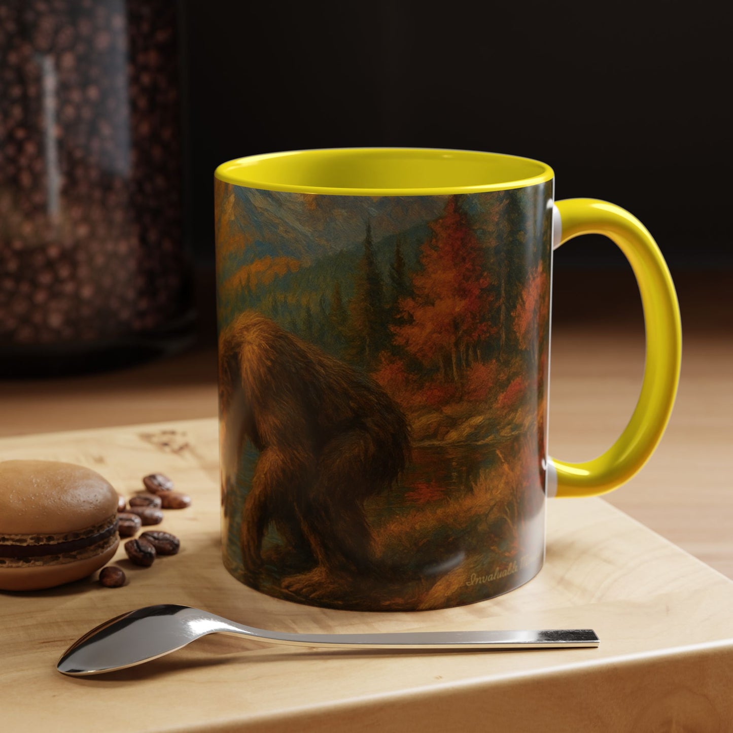 Bigfoot River Scene Mug | Autumn Wilderness Accent Coffee Mug (11oz/15oz)