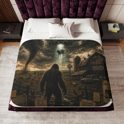 Bigfoot UFO Encounter Sherpa Fleece Blanket
