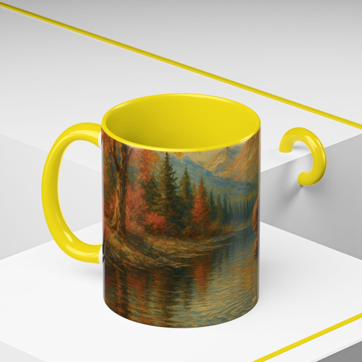 Bigfoot River Scene Mug | Autumn Wilderness Accent Coffee Mug (11oz/15oz)