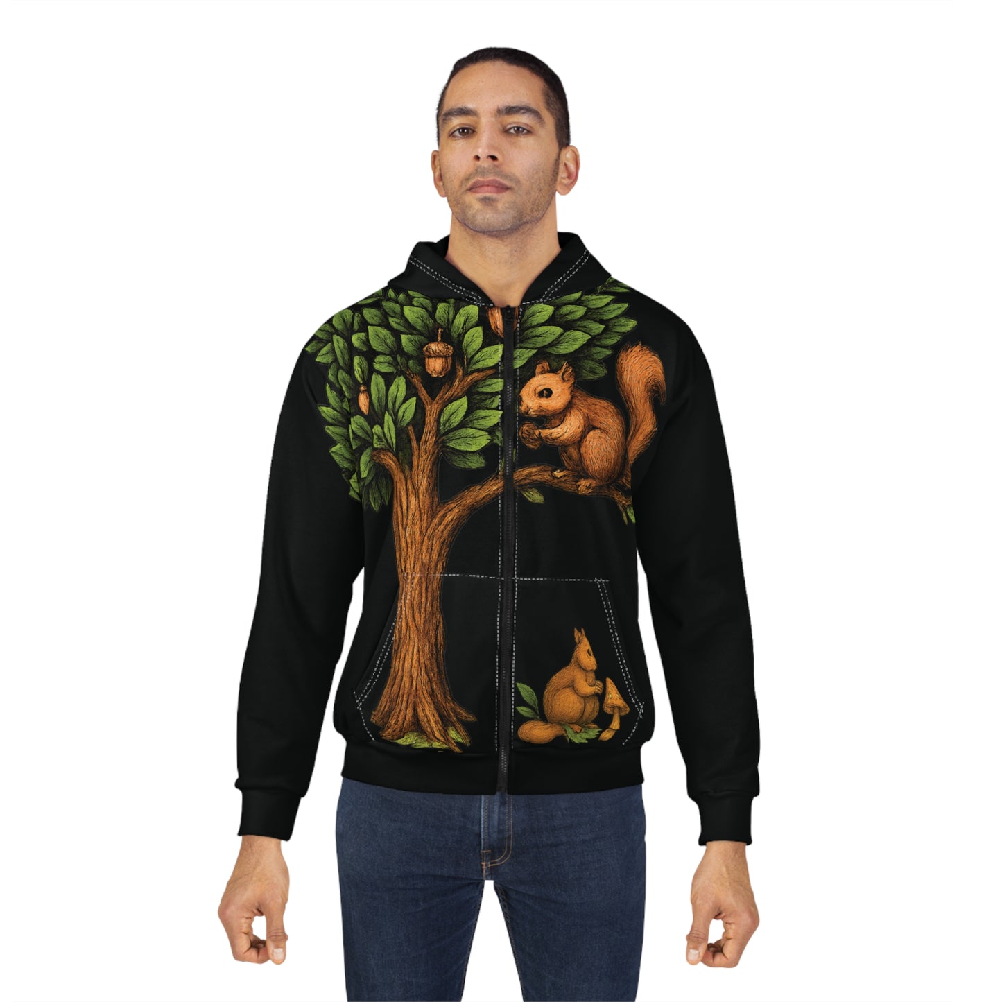 Woodland Forest Animals Hoodie – Unisex Zip-Up with Deer, Fox, Rabbit & Squirrel Design | Invaluable Minutia