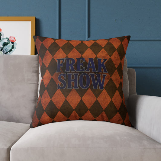 Freak Show Throw Pillow – Vintage Circus Halloween Decor, Grunge Poly Canvas Accent (USA-Made)