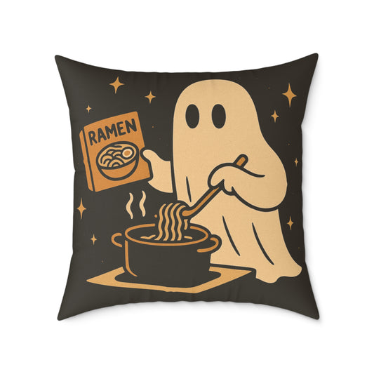 Ghost Making Ramen Canvas Throw Pillow – Spooky Chores Collection