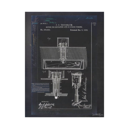Safety Coffin Patent Print (1882) – Gothic Blueprint Canvas Wall Art
