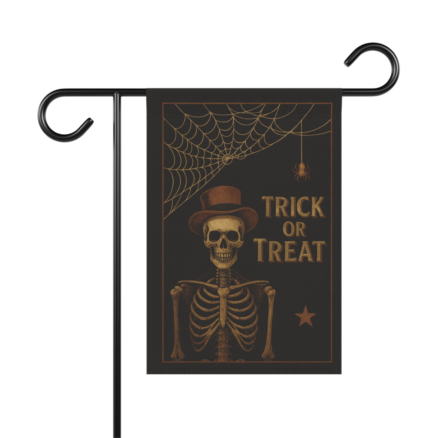 Trick or Treat Garden Flag – Skeleton in Top Hat with Spiderweb | Vintage Halloween Outdoor Banner