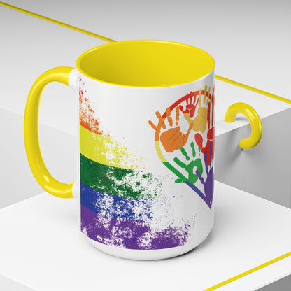 Handprint Heart Pride Mug | Rainbow Splash Ceramic Cup | 11oz & 15oz