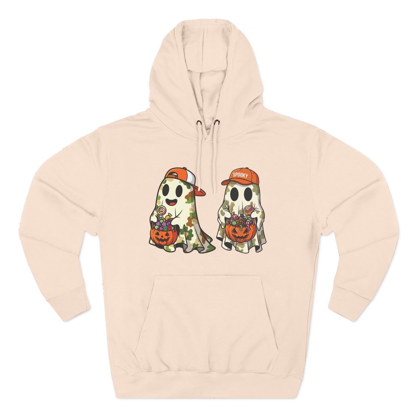 Trick-or-Treater Ghost Hoodie – Cute Camo Halloween Design | Premium Fleece (Front & Back Print) – Lane Seven LS14001