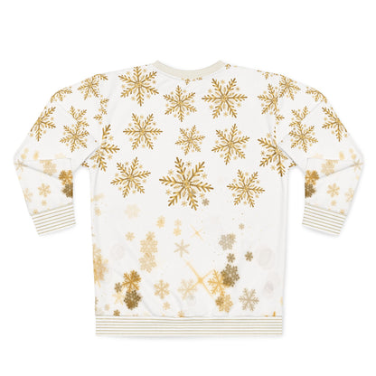 Golden Snowflakes AOP – Premium Holiday Crewneck Sweatshirt | Invaluable Minutia