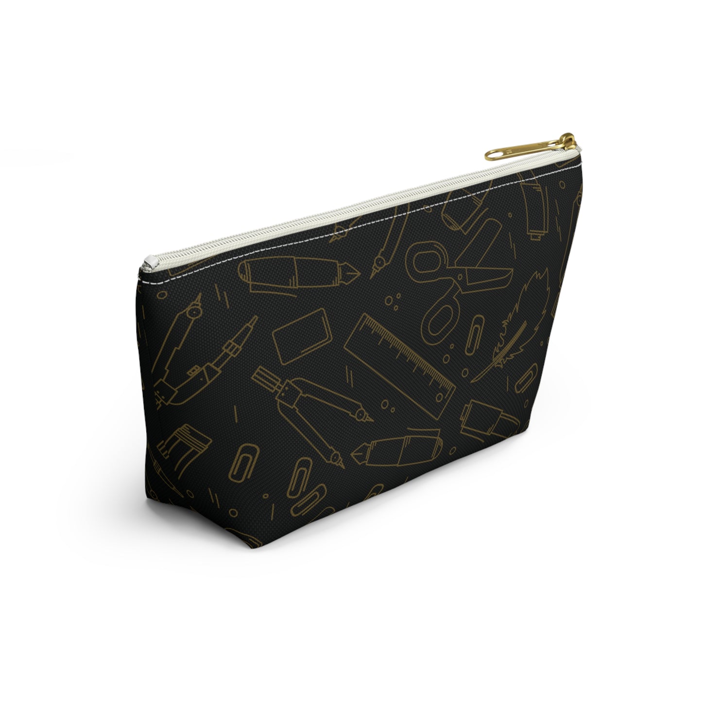 Black & Gold Artist Sketch T-Bottom Pouch • Stylish Pencil Case or Makeup Bag • Small or Large Sizes