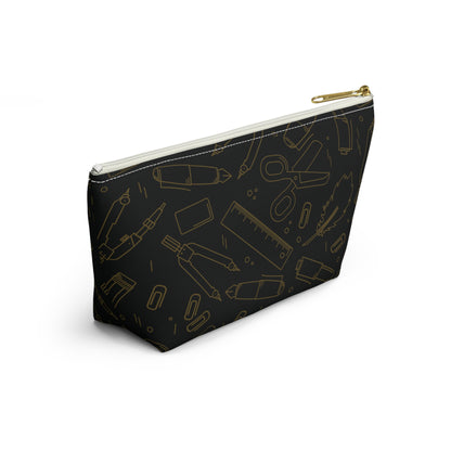 Black & Gold Artist Sketch T-Bottom Pouch • Stylish Pencil Case or Makeup Bag • Small or Large Sizes
