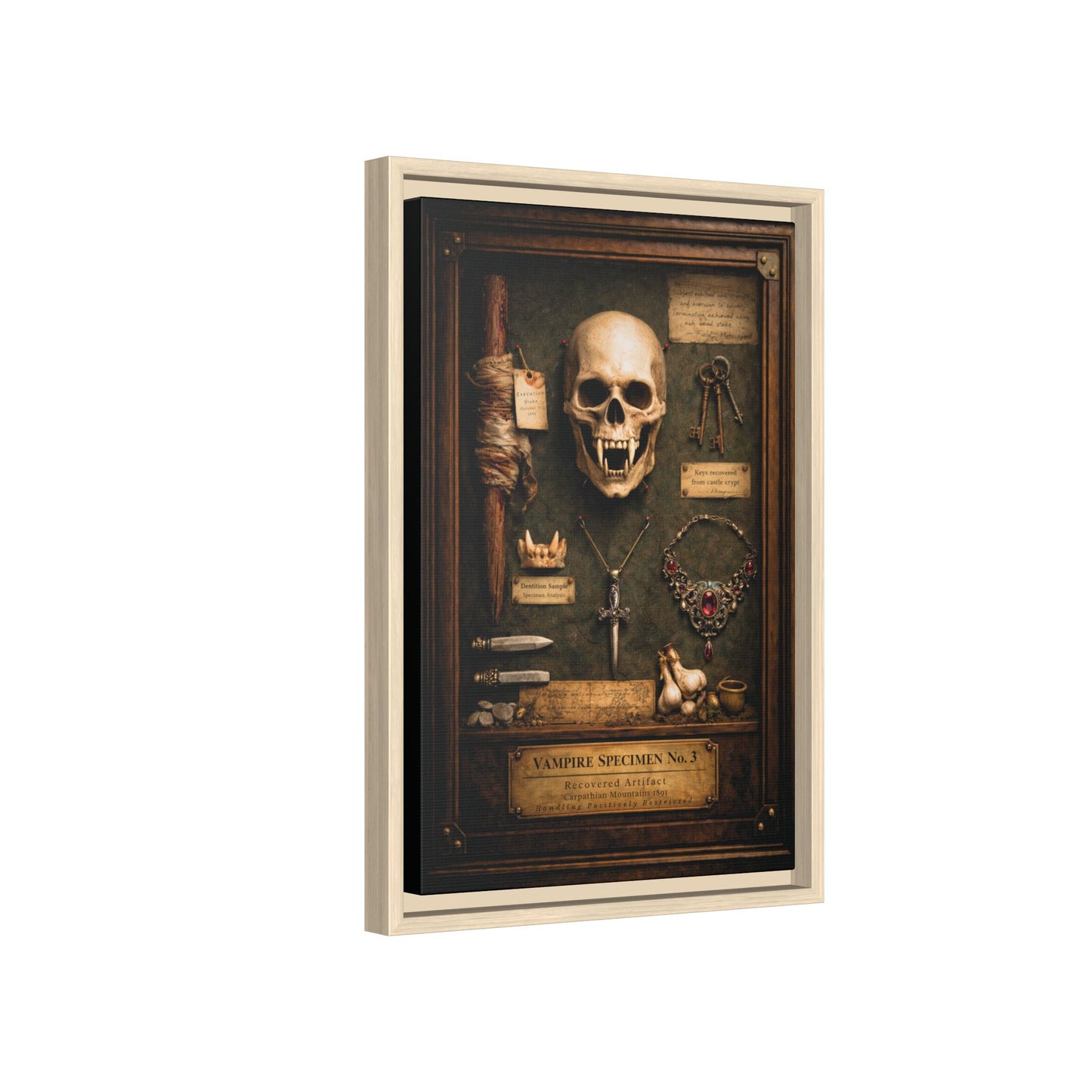 Framed Canvas Art – Vampire Specimen No. 3 | Gothic Vampire Wall Decor | Dark Academia Curiosity Cabinet Art